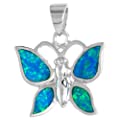 Sterling Silver Synthetic Opal Plain Butterfly Necklace 