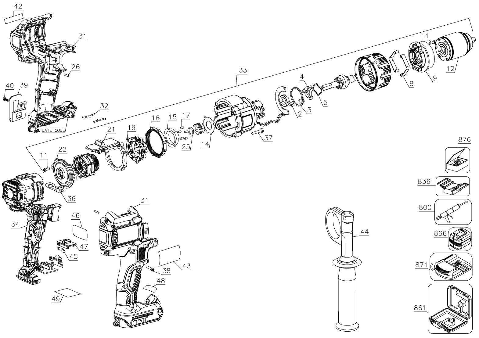 dewalt dcd996b parts