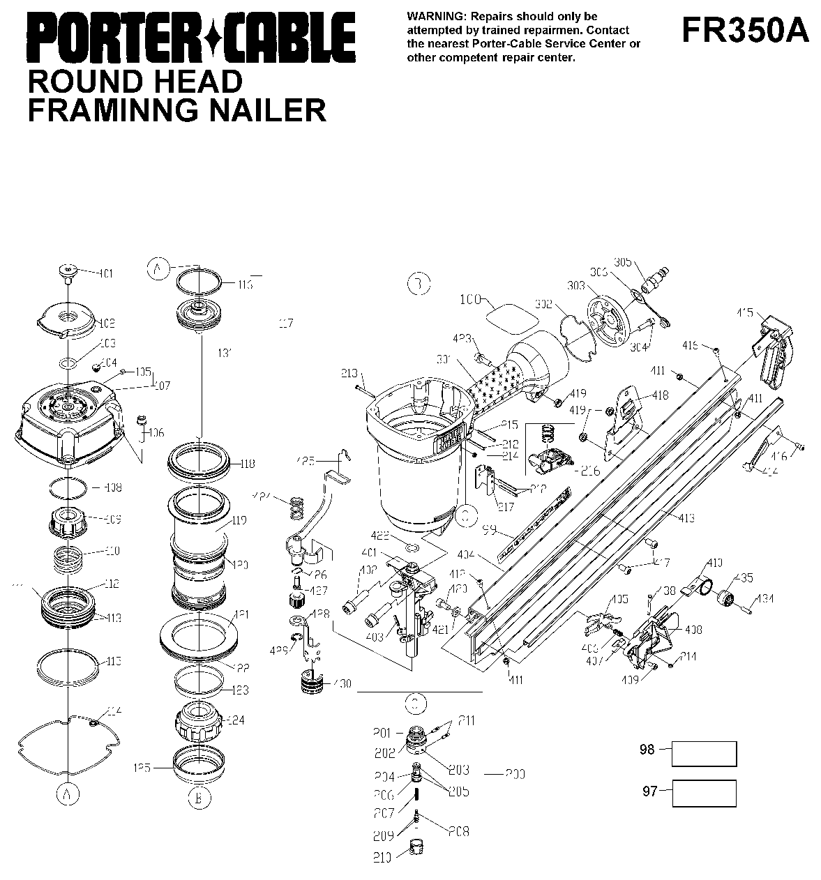 Porter Cable FR350A Replacement Parts