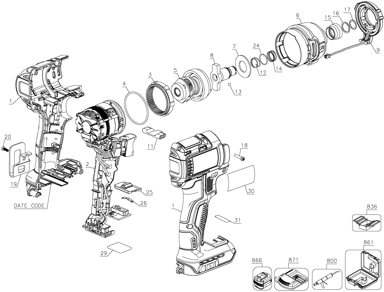 Dewalt DCF887B Impact Driver Parts