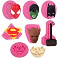 7 Pack Spiderman Batman Superhero Silicone Candy Chocolate Molds for Cake Decorations