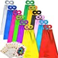 12 Sets of Kids Super Hero Costumes with Capes and Masks with Large Superhero Stickers
