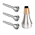 3 Pack Trumpet Mouthpiece (3C 5C 7C) with Lightweight Aluminum Practice Trumpet Mute Silencer