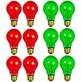 Sunlite 41288-SU Decorative Holiday Bulbs, Christmas Lighting, Incandescent A19, 25 Watt, 12 Pack, Red and Green