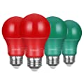 EDISHINE 4-Pack Red Green Light Bulbs, A19 LED