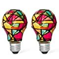 Bluex 2 Pack LED Stained Glass Light Bulb A19 2W 
