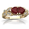 14K Yellow Gold Ruby and Diamond Heart Butterflies Ring