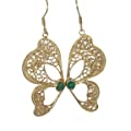 Filigree Butterfly and Colombian Emeralds Drop Earrings