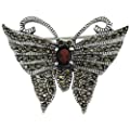 Marcasite Butterfly Brooch Pin with Garnet Stone