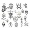 18pcs,Silver Tone Skull Head Charm for Halloween DIY Jewelry Making