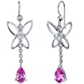 Pink Sapphire Earrings Sterling Silver Butterfly Design