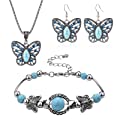 Turquoise Rhinestone Butterfly Necklace Bracelet Earring Set