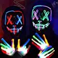 2 Pack Scary Light up Masks and 2 Pairs LED Gloves for Halloween Couple Costumes