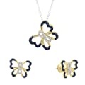 Blue Sapphire & White Diamond Ladies Infinity Butterfly Pendant & Earrings