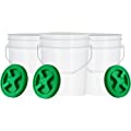 House Naturals 5 Gallon Food Grade Plastic Bucket with Screw on Air Tight Double Gasket Lid Pack of 3