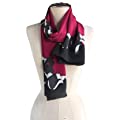 Hand Paint Silk Scarf, 60"Lx13"W, Tulip Black with White on Wine Red from JJ Collection