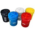 Bucket Kit, Five Colored 5 Gallon Buckets with Matching Gamma Seal Lids -one Each: Blue, red, Yellow, White, Black