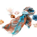 100% Pure Hand Painted Blue & Copper Silk Scarf from Millie and Boo