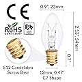 Simba Lighting C7 15W Replacement Bulb for Wax Warmer Clear Candle Shape, 120V, E12 Candelabra Base
